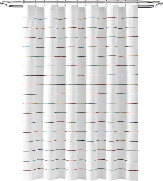 Lush Decor Ombre Stripe Yarn Dyed Cotton Shower Curtain, 72" W x 72" L, Rainbow - Fabric Shower Curtains - Striped Bathroom Curtain - Farmhouse & Coastal Decor