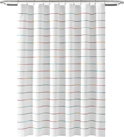 Lush Decor Ombre Stripe Yarn Dyed Cotton Shower Curtain, 72" W x 72" L, Rainbow - Fabric Shower Curtains - Striped Bathroom Curtain - Farmhouse & Coastal Decor