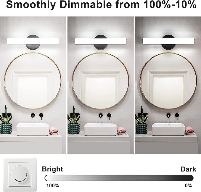 2-Pack Modern Dimmable LED Vanity Light Bar Lighting Fixtures, 15.9 Inch LED Bathroom Light Fixture Over Mirror, 15W 1300LM Daylight White 5000K Wall Sconces Lighting, Black Bath Lamp Bar