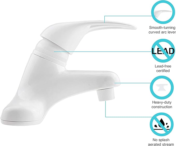 Dura Faucet DF-PL100-WT RV Single Lever Bathroom Faucet (White ABS Plastic)