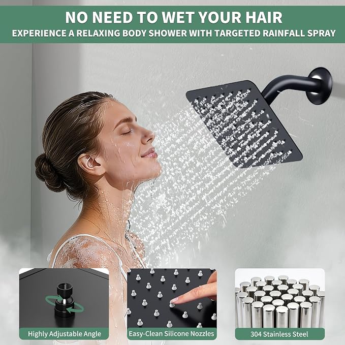 SunCleanse 3-Way Matte Black Shower System w/Handheld for Couple | 10" rain head, 6" wall spray, handheld wand, push-button diverter, anti-scald valve, easy-clean nozzles