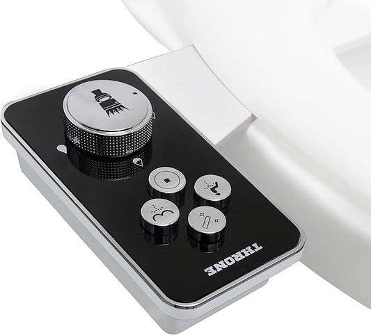 Throne Bidet Attachment - USA Patented - Non-Electric Self Cleaning Water Sprayer Toilet Bidet Seat Attachment, Double Nozzle (Frontal & Rear Wash), Easy Install (Black)