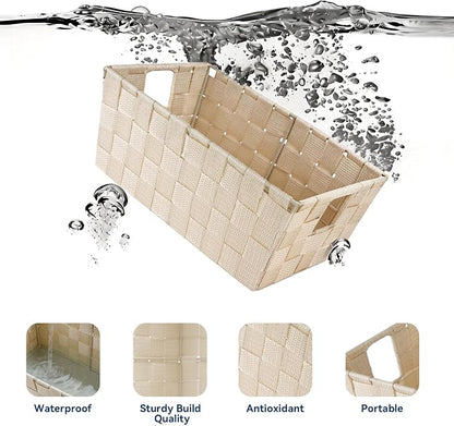 Whitmor Small Woven Storage Baskets for Shelves - Decorative Bathroom Organizer Bins with Metal Structure, Versatile Shelf Storage Solution for Home Organization & Closet (Latte)