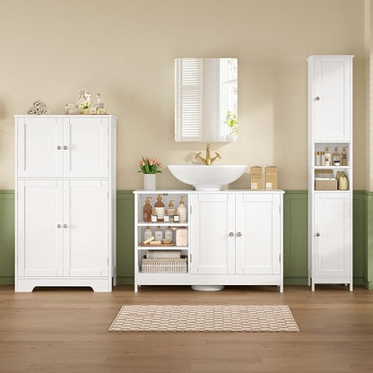 TEENFON 35.4" Pedestal Sink Storage Cabinet with 2 Doors and Adjustable Shelves, Bathroom Sink Cabinet, Under Sink Storage with U-Shape Cut-Out, White