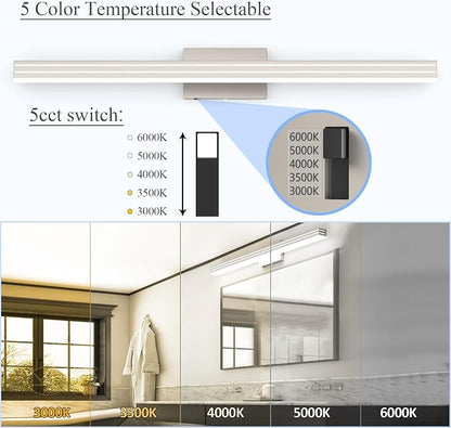 Ralbay 40inch Brushed Nickel Vanity Light with 5 Color Temperature (2700K-6000K) Dimmable Acrylic Metal 36W LED Modern Bathroom Lighting Over Mirror