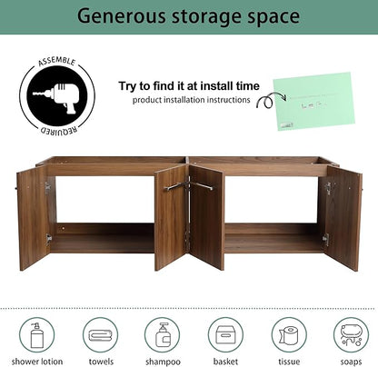 60 Inch Floating Bathroom Vanity,60" Bathroom Vanity Without Sink,Modern Bathroom Vanity Cabinet,Brown Wall Mounted Cabinet(Sink Basin Not Included)