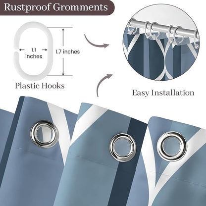 Gelbchu Geometric Shower Curtain for Bathroom, Aegean Blue, 72x84 Inch | with Hooks, Premium Polyester, Quick Dry, Water Repellent, Machine Washable, Rustproof Grommets, Modern Minimalist