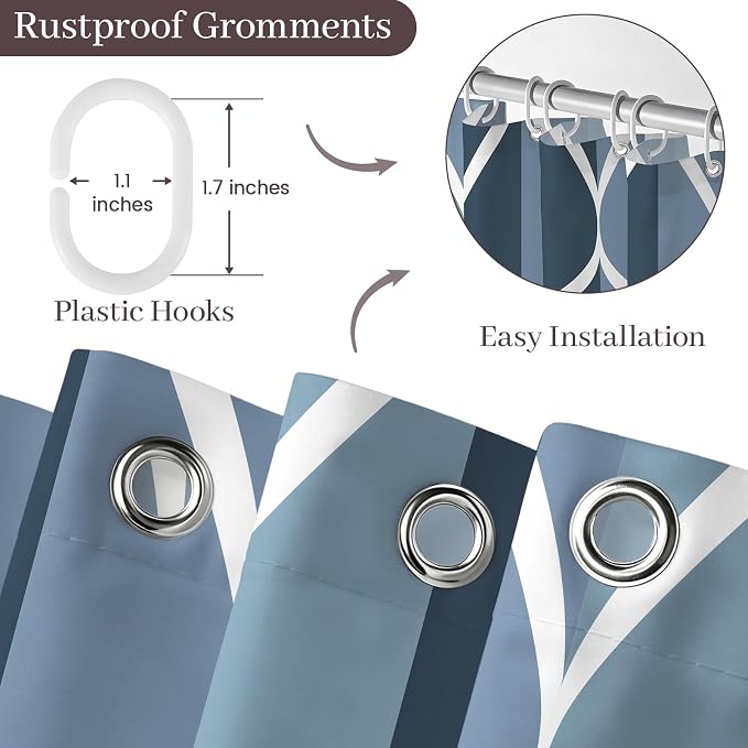 Gelbchu Geometric Shower Curtain for Bathroom, Aegean Blue, 72x72 Inch | with Hooks, Premium Polyester, Quick Dry, Water Repellent, Machine Washable, Rustproof Grommets, Modern Minimalist