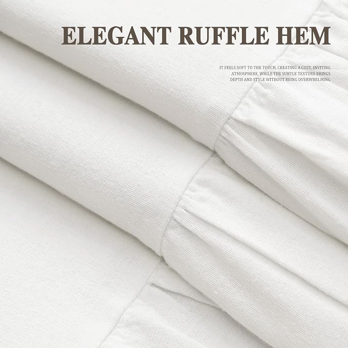 Farmhouse Shower Curtain Ruffle Linen White 72" W x 96" L | Farmhouse Boho, Bottom Ruffle, Cotton Fabric, Rustic, Country, Natural Look, Washable, Shower Curtain for Bathroom Bathtub
