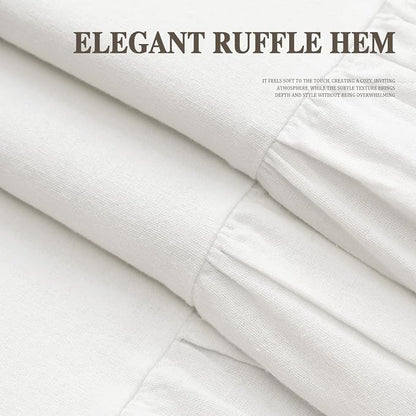 Farmhouse Shower Curtain Ruffle Linen White 72" W x 96" L | Farmhouse Boho, Bottom Ruffle, Cotton Fabric, Rustic, Country, Natural Look, Washable, Shower Curtain for Bathroom Bathtub