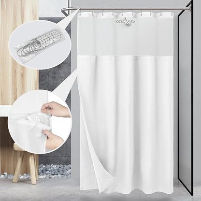N&Y HOME 60 x 72 Waffle Weave Shower Curtain with Snap-in Liner Set White | 12 Metal Hooks Included, Snap on/off Fabric Liner, Hotel Style & Mesh Top Window, Machine Washable, 60x72 Shower Stall Size