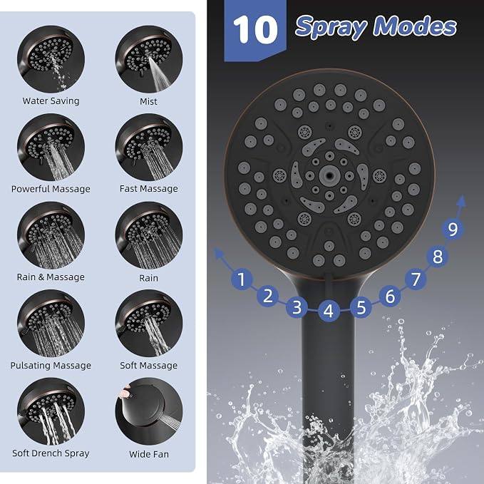 Hibbent 5-spray Filtered Rainfall Shower Head Combo, High Pressure 13'' Showerhead with 10 Spray Modes Handheld, All Metal 3 way Diverter Shower Arm, 71'' Hose and Holder, Oil-Rubbed Bronze