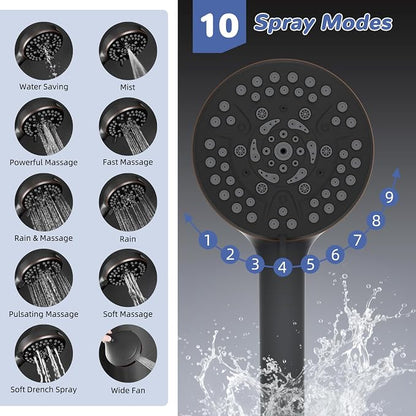 Hibbent 5-spray Filtered Rainfall Shower Head Combo, High Pressure 13'' Showerhead with 10 Spray Modes Handheld, All Metal 3 way Diverter Shower Arm, 71'' Hose and Holder, Oil-Rubbed Bronze
