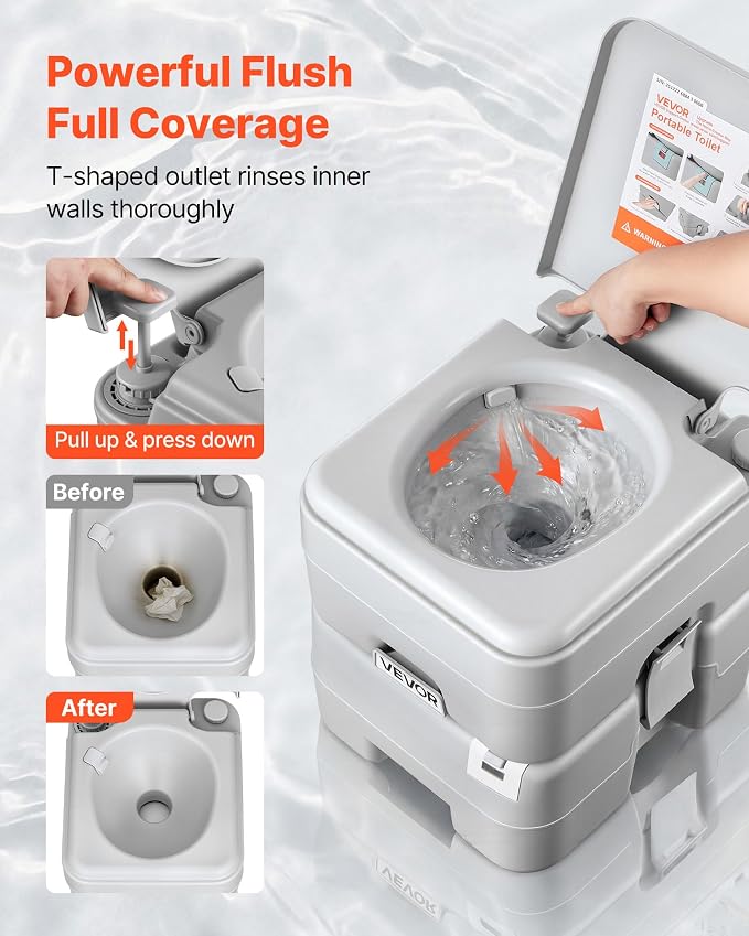 VEVOR Portable Toilet, 5.3 Gallon Detachable Waste Tank & 3.2 Gal Flush Tank, Outdoor Porta Potty for Adults with Level Indicator, Carry Bag, Suitable for RV Travel, Camping, Hiking, Boating