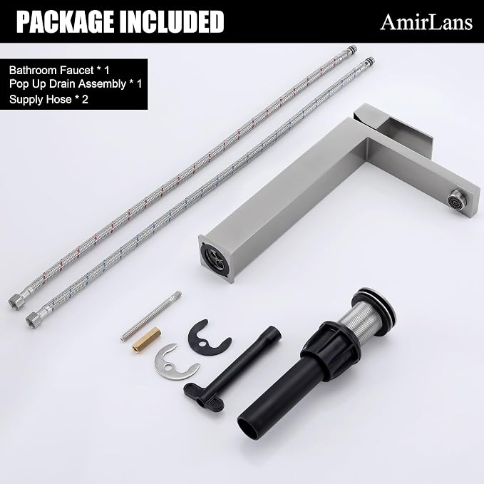 Brushed Nickel Vessel Sink Faucet, Tall Bathroom Faucet 1 Hole | Stainless Steel Single Hole Bathroom Sink Faucet, Tall Vanity Faucet with Pop Up Drain