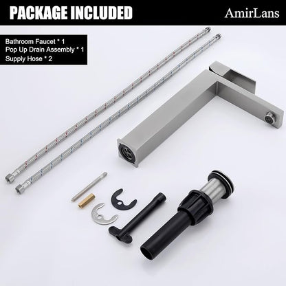 Brushed Nickel Vessel Sink Faucet, Tall Bathroom Faucet 1 Hole | Stainless Steel Single Hole Bathroom Sink Faucet, Tall Vanity Faucet with Pop Up Drain