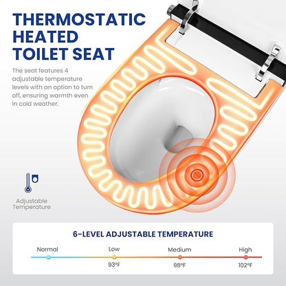 Smart Toilet, ADA Height Elongated with Quiet Dual Pump, 4-Level Heated Seat, Foot Sensor & Automatic Flushing, LED Light