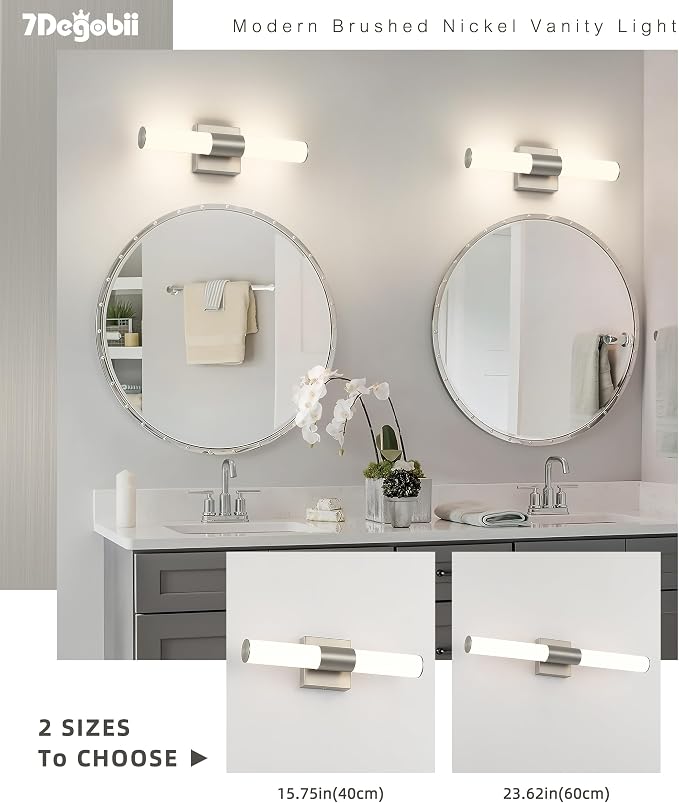 Brushed Nickel Vanity Light for Bathroom Lights Fixtures Over Mirror 5CCT Dimmable Vanity Light Bar 15.74-Inch 12W Bathroom Lighting Fixtures for Mirror