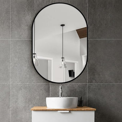 40x28 Black Oval Bathroom Mirror for Over Sink, Aluminum Frame | HD Reflection No Distortion, Aluminum Frame, Mounting Hardware for Vertical or Horizontal Mount