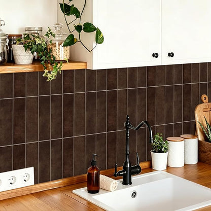 MORCART 2026 New Peel and Stick Backsplash, 10PCS 11.8"x11.8" Vintage Brown | 3D Adhesive Waterproof Wall Tiles for Kitchen, Bathroom, Living Room, Laundry Room, Subway Tiles