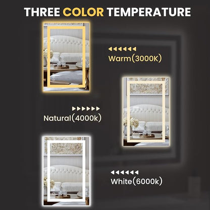 LOAAO 28"X34" LED Bathroom Mirror with Lights, UL Listed | Anti-Fog, Dimmable, 3 Color Temperature, Backlit + Front Lit, Memory Function, Tempered Glass