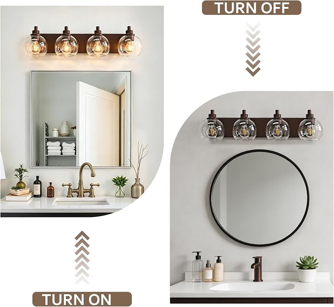 IZORRO Bathroom Light Fixtures, 4-Light Oil Rubbed Bronze Vanity Light, Modern Wall Sconces with Globe Clear Glass Shade, Vanity Lighting Fixtures Over Mirror,E26 Bulb Socket