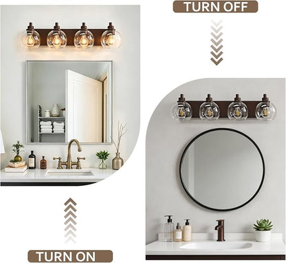 IZORRO Bathroom Light Fixtures, 4-Light Oil Rubbed Bronze Vanity Light, Modern Wall Sconces with Globe Clear Glass Shade, Vanity Lighting Fixtures Over Mirror,E26 Bulb Socket