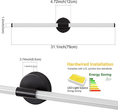 Wall Sconces Set of 2 Hardwired LED Vanity Light Black 31" | Dimmable 5CCT LED Bathroom Light Fixtures, 360° Full Lighting, Modern Vanity Light Bar for Bathroom Mirror