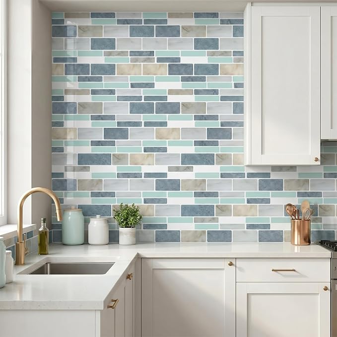 Arttown Peel and Stick 3D Wall Backsplash, 10-Sheet, 12" × 12" Blue Gray | Subway Tiles Self Adhesive Thicker Design Wall Tile Panel Wallpaper for Kitchen Bathroom Balcony