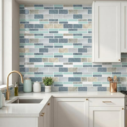 Arttown Peel and Stick 3D Wall Backsplash, 10-Sheet, 12" × 12" Blue Gray | Subway Tiles Self Adhesive Thicker Design Wall Tile Panel Wallpaper for Kitchen Bathroom Balcony