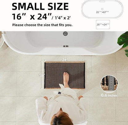 TYUU Waffle Bath Mat, Small Boho Bathroom Rugs Non Slip 24x16 Khaki & Black | Super Absorbent Quick Dry Bath Rug, Non-Slip Backing, Soft Waffle Washable Farmhouse Bathroom Mats, Tub, Shower & Home Decor