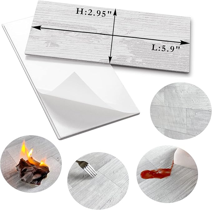 AULIGET 100 Piece Peel and Stick Backsplash PVC Tile, 3 Inch x 6 Inch White Birch Stick on Wall Tiles for Backsplash Kitchen, Bathroom, Laundry Room, Camper, Fireplace