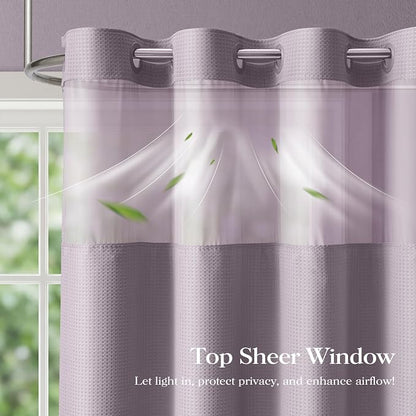 Lavender Hook Free Waffle Shower Curtain & Snap Fabric Liner,72x99 | Less Time to install, 3 in 1 Fabric Shower Curtain and Liner Set with Magnets, Extra Long, Shower Curtains for Bathroom