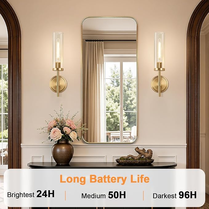 MOKATNG Battery Operated Wall Sconce Set of 2，Gold Wireless Rechargeable Wall Lighting Fixtures with Remote Control，Dimmable Wall Light for Bathroom ，Vanity, Living Room, Bedroom, Hallway, Stairway