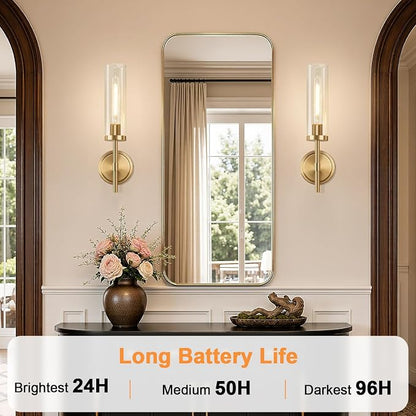 MOKATNG Battery Operated Wall Sconce Set of 2，Gold Wireless Rechargeable Wall Lighting Fixtures with Remote Control，Dimmable Wall Light for Bathroom ，Vanity, Living Room, Bedroom, Hallway, Stairway