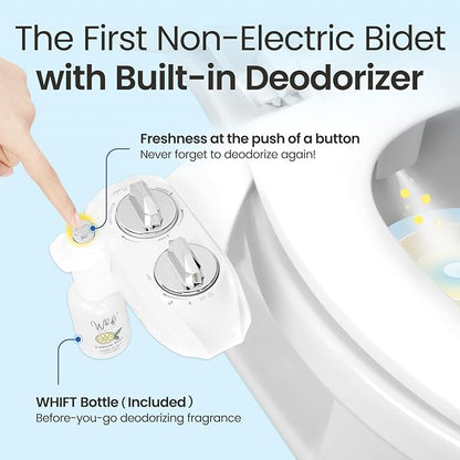 LUXE Bidet WHIFT 185 Bidet - Deodorizing EZ-Lift Bidet Attachment, Chrome | Non-Electric, Built-In Deodorizing Spray, Cold Water, Lemon Refill Included, Easy Slide-In Install, Rear & Feminine Wash