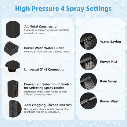 Hibbent All Metal CUPC Certified 8'' Rain Shower Head, Dual Shower Head Combo, High Pressure Handheld 4 Sprays Shower Wand, 16'' Adjustable Extension Arm, 71'' Hose, Shower Holder, Oil Rubbed Bronze