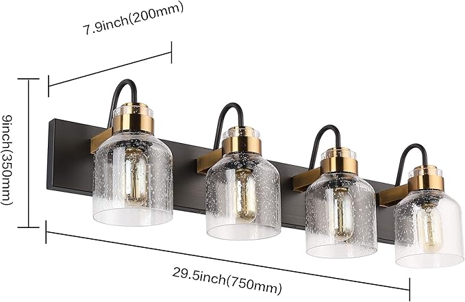 PRESDE Vintage Bathroom Vanity Fixtures Over Mirror Bronze Brushed Black 4-Light vantiy Lighting for Bathroom