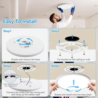 Aialun 12 Inch Led Flush Mount Ceiling Lights, 16/20/24W, 2700K-6500K 5 Color Selectable Dimmable Ceiling Light, 0.67" Super Slim Close to Ceiling Light fixtures for Bathroom, kitchen, Hallway, 1 Pack