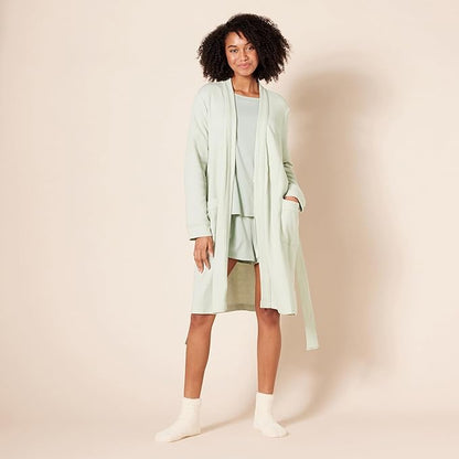 Amazon Essentials Women's Lightweight Cotton Waffle Mid-Length Bathrobe (Available in Plus Size)