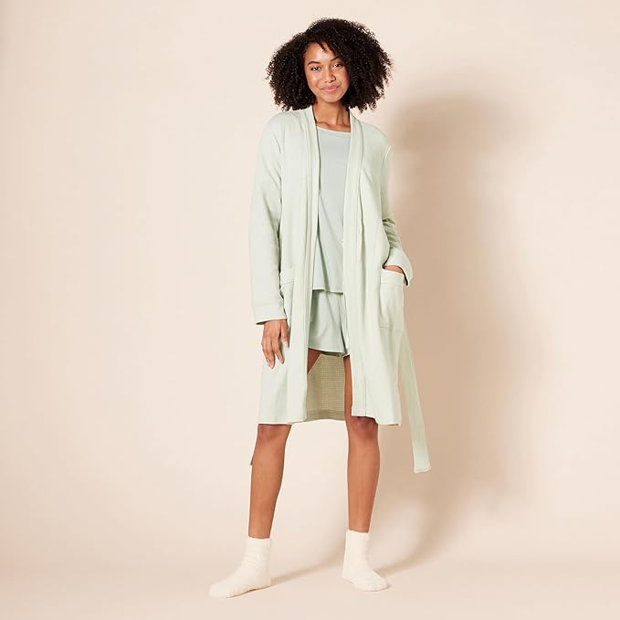 Amazon Essentials Women's Lightweight Cotton Waffle Mid-Length Bathrobe (Available in Plus Size)