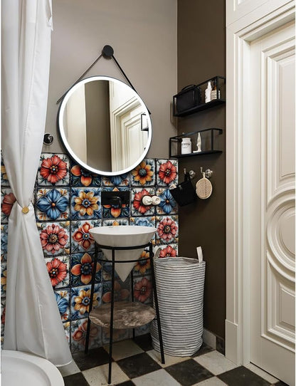 Easy Peel Stick wall Tile Stickers 6x6in Stick on backsplash Tiles,12Pcs | removable 3D tile for kitchen RV bathroom laundry backsplash decor,Ultra-high-definition printed flower pattern