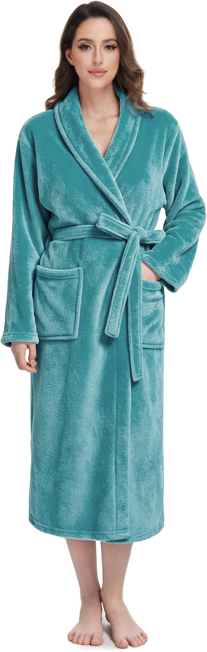 Fluffy Soft Robes for Women, Warm Fleece Womens Robe, Cozy Bathrobe | Plush Bathrobe for Women, Long Fuzzy Lightweight Bath Robe with Pockets for Shower Spa Hotel House Pool