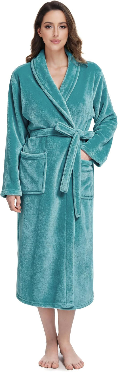 Fluffy Soft Robes for Women, Warm Fleece Womens Robe, Cozy Bathrobe | Plush Bathrobe for Women, Long Fuzzy Lightweight Bath Robe with Pockets for Shower Spa Hotel House Pool