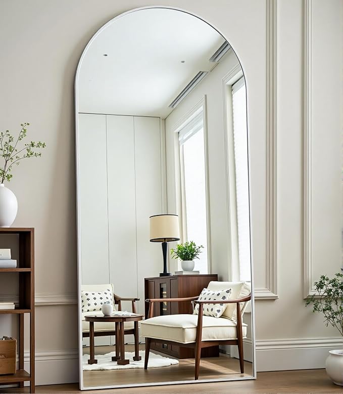 Dewfig Arched Full Length Mirror, 71"x30" Large Floor Mirror, White | Aluminum Alloy Frame Full Body Mirror, HD Shatterproof Tempered Glass, Lean/Stand/Wall for Living Room,Bedroom, Dressing Room