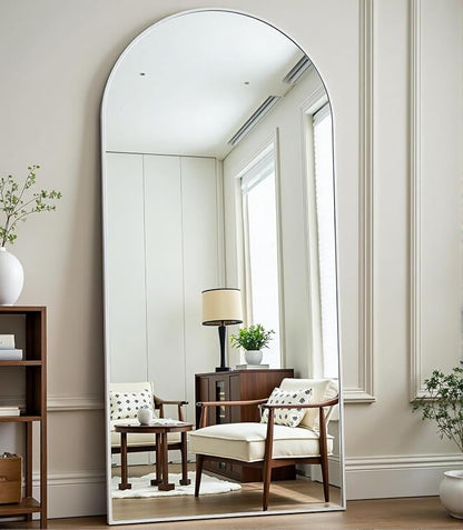 Dewfig Arched Full Length Mirror, 71"x30" Large Floor Mirror, White | Aluminum Alloy Frame Full Body Mirror, HD Shatterproof Tempered Glass, Lean/Stand/Wall for Living Room,Bedroom, Dressing Room