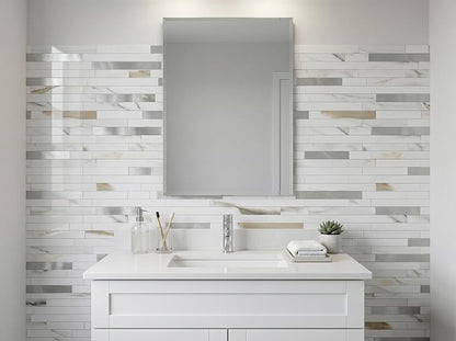 Yipscazo 10 Sheets Peel and Stick Stone Metal Tile Backsplash, Stick on Tiles for Backsplash Kitchen, Bathroom, Laundry Room, Camper, Fireplace (12'' X 12'', Polished Marble)