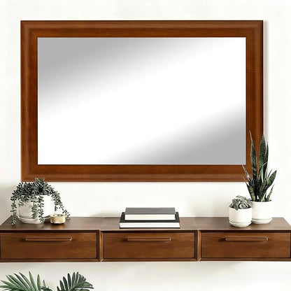 Rustic Wood Wall Mirror for Bathroom,Rectangle 24 x 36 inch Vanity Mirrors | Hanging Mirror with Wooden Frame for Living Room,Bedroom,Entryway(Walnut Brown)