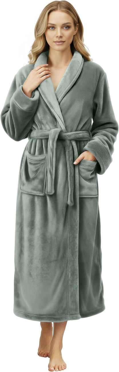 NY Threads Women's Fleece Shawl Collar Bathrobe Plush Long Spa Robe, Medium
