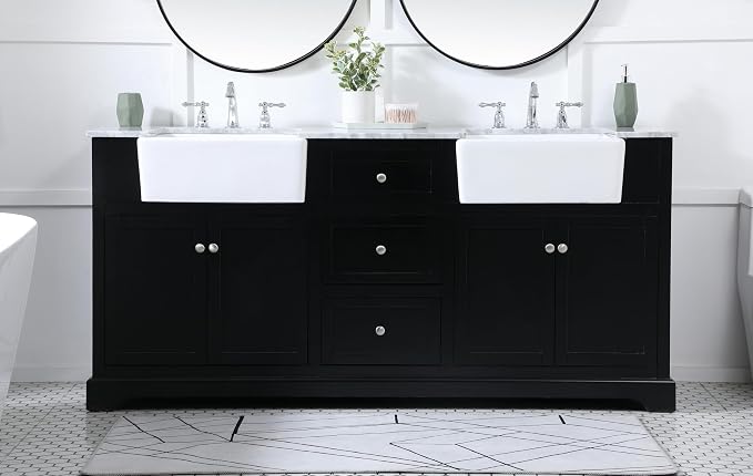 72 Double Bathroom Vanity, with Carrara White Marble Top Soft-Close, Black